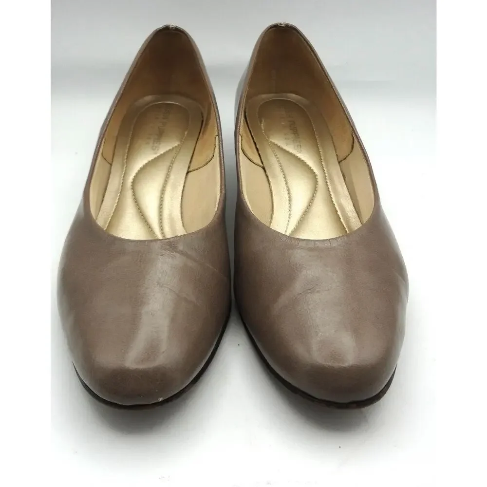 Hush Puppies Light Brown Taupe Leather Pumps Low Heel Round Toe Comfort 9.5M